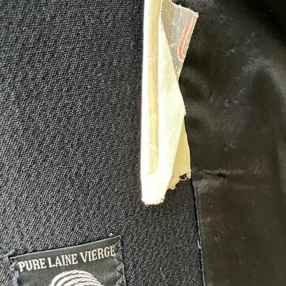 Vintage Black Wool Lined Coat with Dark Mink Collar Nice Seam Detail XL - Picture 7 of 8